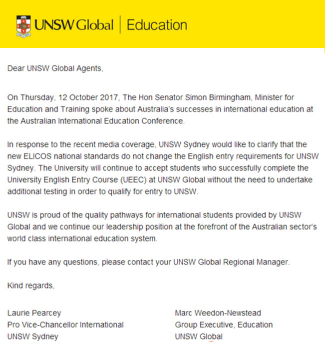 辟谣：新南威尔士大学入学语言要求保持不变