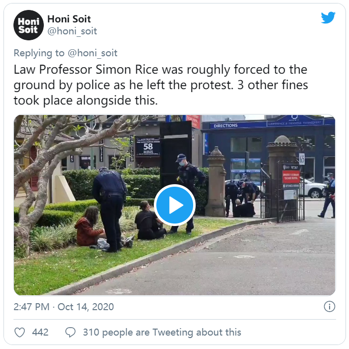 悉尼大学教抗议法的教授在学生抗议活动中被捕