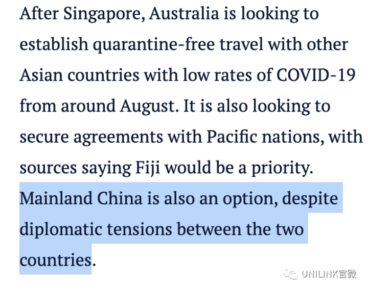 澳大利亚计划8月与亚洲国家建立免疫旅行。日韩、中国大陆等都在计划之中。