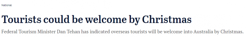 澳旅游部长：留学生或圣诞前返澳！新州州长施压莫里森，敦促加速开放国境以促进经济