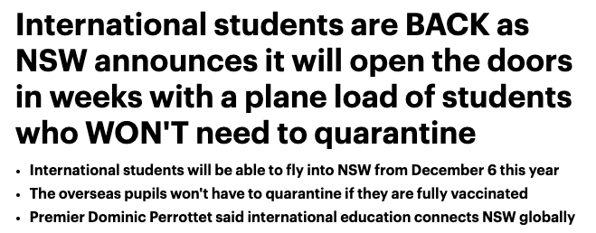 刚刚正式官宣！新州留学生返澳免隔离！只要接种两剂认可疫苗