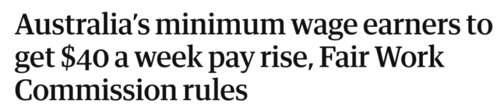 官宣！澳洲最低工资大涨5.2%！每周多拿40澳币，超200万澳人将受益
